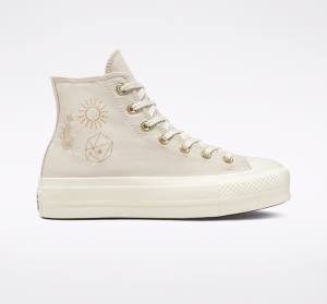 Converse Chuck Taylor All Star Lift Platform Golden Elements Sneakers High Brune Lyseguld | CV-241ARE