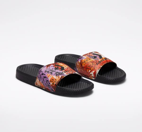 Converse All Star Badesandaler Tropical Florals Sandaler Sort Dyb Gul Lyserød | CV-810PVB