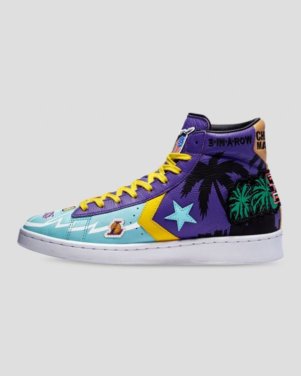 Converse Chinatown Market Pro Læder Sneakers High Blå Lilla | CV-519OEF