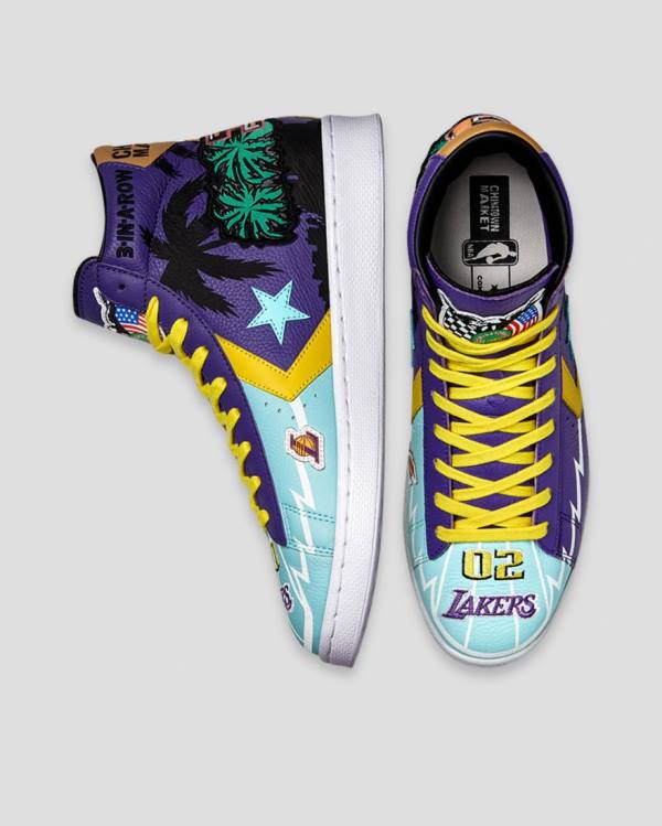 Converse Chinatown Market Pro Læder Sneakers High Blå Lilla | CV-519OEF