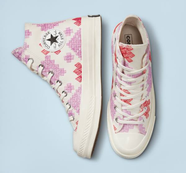 Converse Chuck 70 Bright Embroidery Sneakers High Lyserød Rød | CV-104CFX