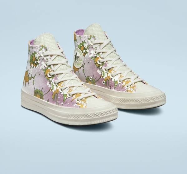 Converse Chuck 70 Crafted Florals Sneakers High Lyserød Olivengrøn | CV-317UEZ