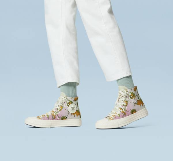 Converse Chuck 70 Crafted Florals Sneakers High Lyserød Olivengrøn | CV-317UEZ