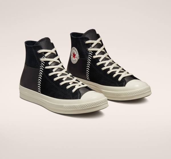 Converse Chuck 70 Crafted Læder Sneakers High Sort Rød | CV-620NIY