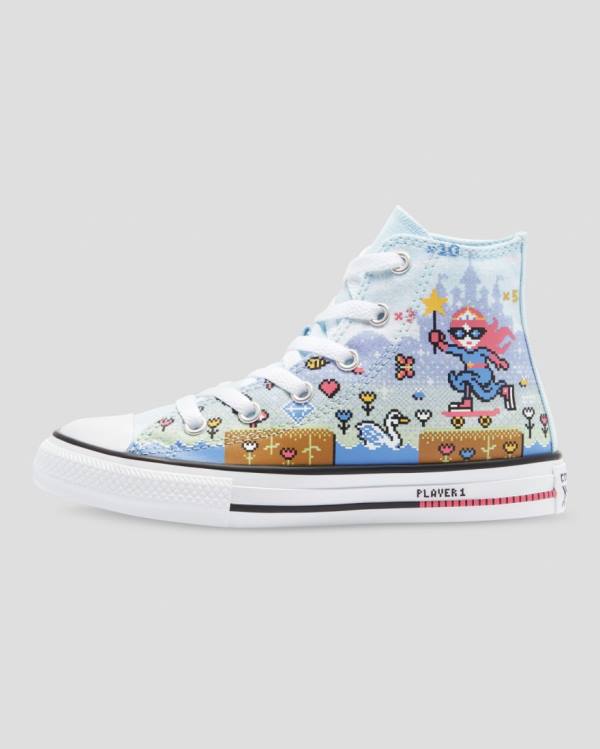Converse Chuck Taylor All Star Girls Gamer Sneakers High Blå Lyserød Hvide | CV-967BPA
