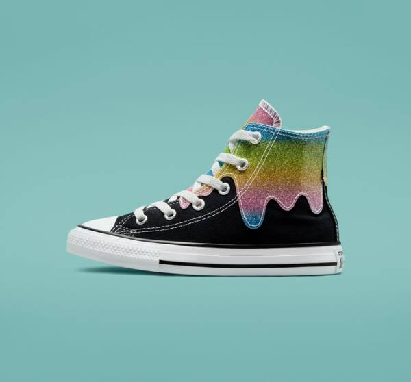 Converse Chuck Taylor All Star Glitter Drip Sneakers High Sort Beige Hvide Lyserød | CV-860IOL