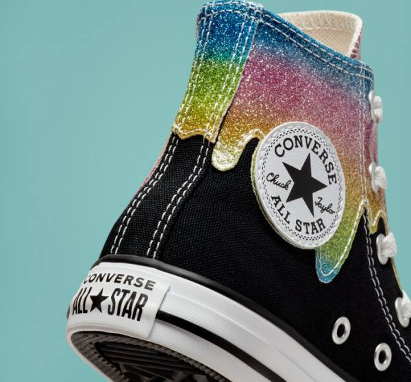 Converse Chuck Taylor All Star Glitter Drip Sneakers High Sort Beige Hvide Lyserød | CV-860IOL