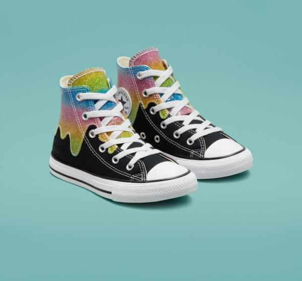 Converse Chuck Taylor All Star Glitter Drip Sneakers High Sort Beige Hvide Lyserød | CV-860IOL
