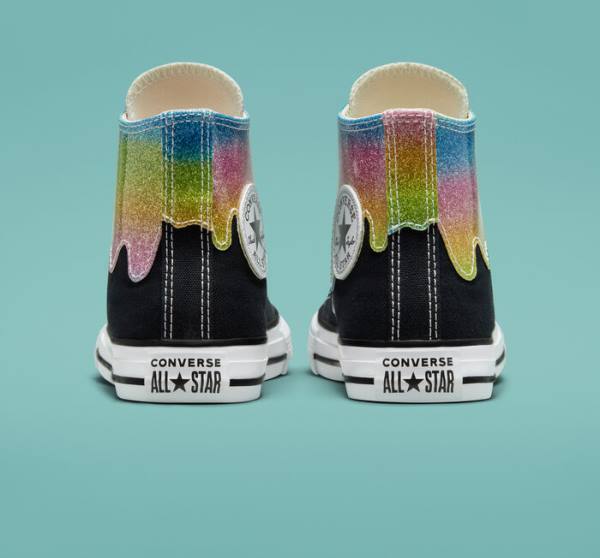 Converse Chuck Taylor All Star Glitter Drip Sneakers High Sort Beige Hvide Lyserød | CV-860IOL