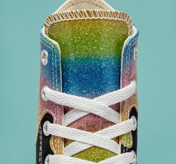 Converse Chuck Taylor All Star Glitter Drip Sneakers High Sort Beige Hvide Lyserød | CV-860IOL