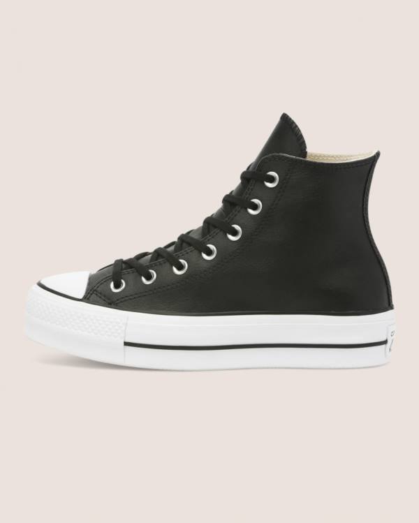 Converse Chuck Taylor All Star Lift Clean Læder Sneakers High Sort | CV-673GBI
