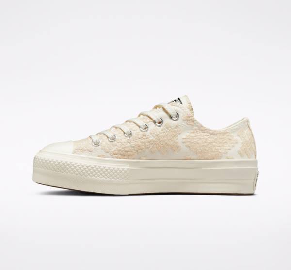 Converse Chuck Taylor All Star Lift Platform Tonal Embroidery Sneakers Low Hvide | CV-531ZIY