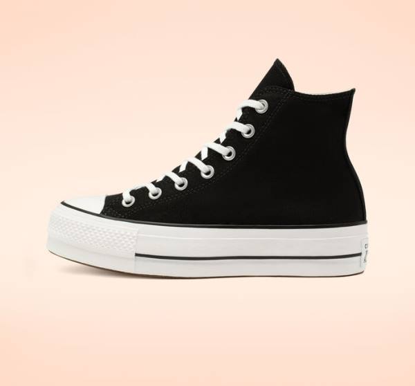 Converse Chuck Taylor All Star Lift Platform Canvas Sneakers High Sort Hvide | CV-589NRU