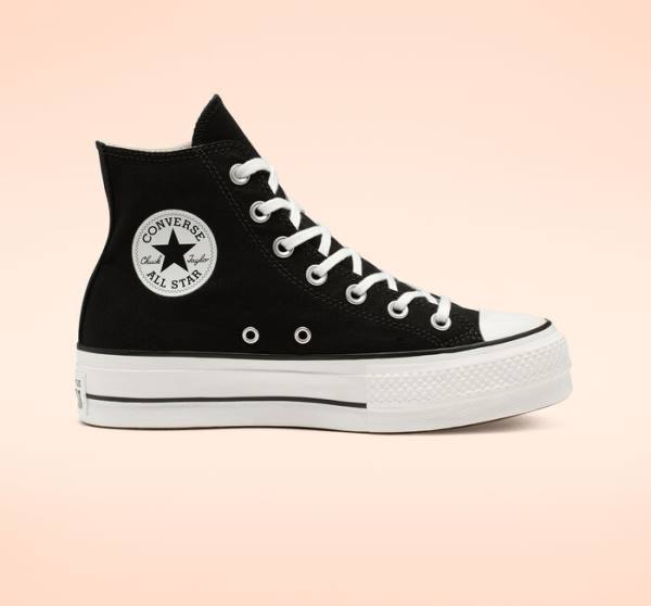 Converse Chuck Taylor All Star Lift Platform Canvas Sneakers High Sort Hvide | CV-589NRU