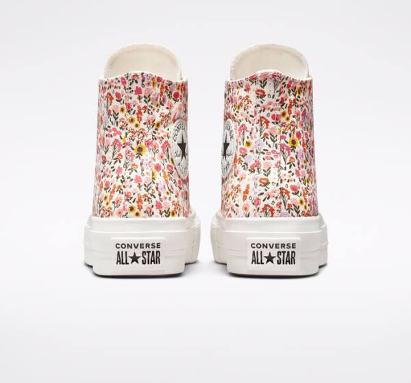 Converse Chuck Taylor All Star Lift Platform Florals Sneakers High Beige Hvide Lyserød | CV-964NWJ