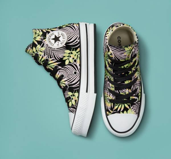 Converse Chuck Taylor All Star Lift Platform Bright Plants Sneakers High Sort Lyserød Lysegrøn | CV-975NDR