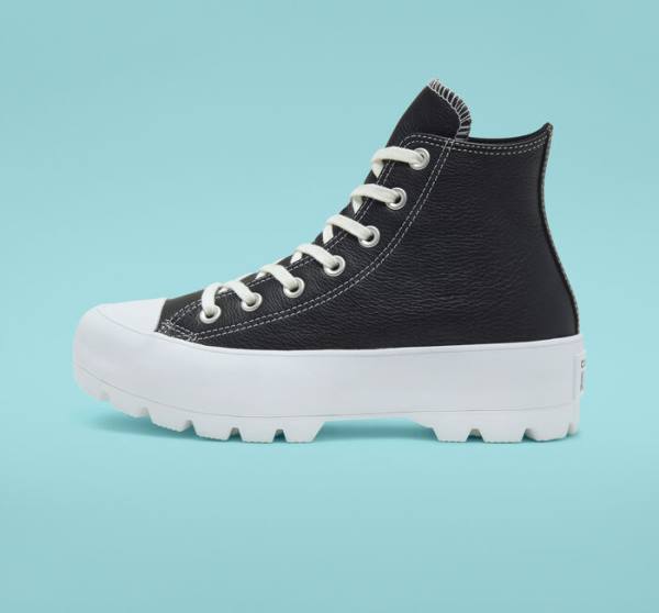 Converse Chuck Taylor All Star Lugged Læder Sneakers High Sort Hvide | CV-517CJN