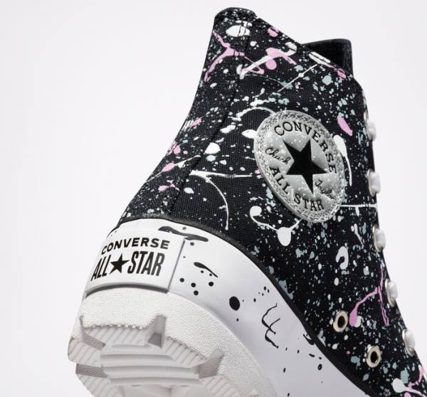 Converse Chuck Taylor All Star Lugged Paint Splatter Sneakers High Sort Grå Lyserød | CV-310DKY