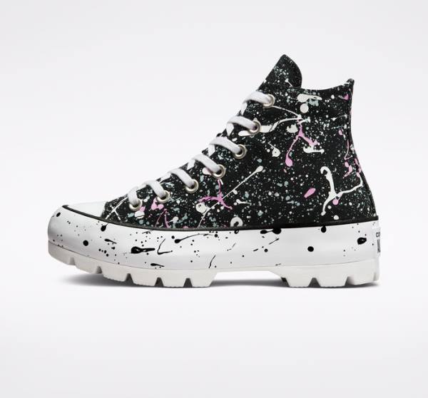 Converse Chuck Taylor All Star Lugged Paint Splatter Sneakers High Sort Grå Lyserød | CV-491VNS