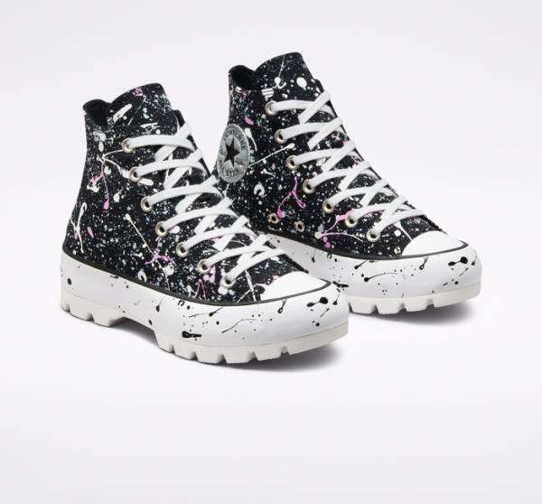 Converse Chuck Taylor All Star Lugged Paint Splatter Sneakers High Sort Grå Lyserød | CV-491VNS