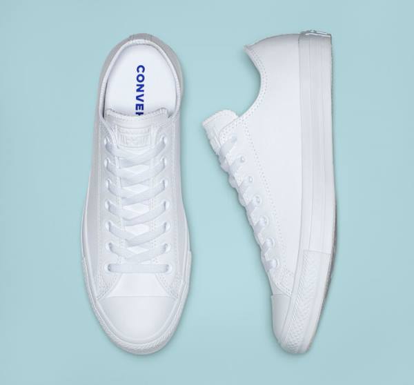 Converse Chuck Taylor All Star Læder All White Sneakers Low Hvide | CV-934ETL
