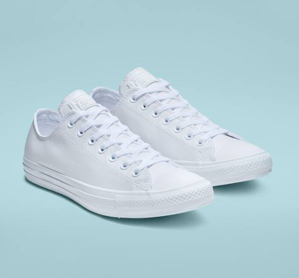 Converse Chuck Taylor All Star Læder All White Sneakers Low Hvide | CV-934ETL