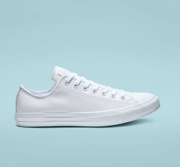 Converse Chuck Taylor All Star Læder All White Sneakers Low Hvide | CV-934ETL