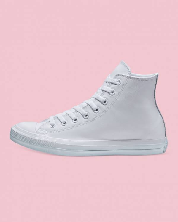 Converse Chuck Taylor All Star Læder Sneakers High Hvide | CV-486YUP