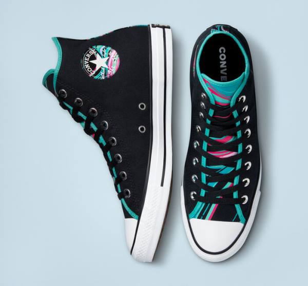 Converse Chuck Taylor All Star Marbled Sneakers High Sort Flerfarvede Hvide | CV-726LYK
