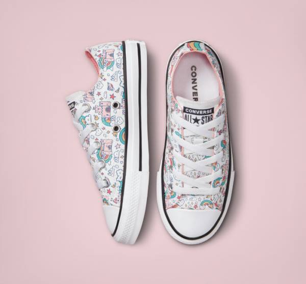 Converse Chuck Taylor All Star Rainbow Castles Sneakers Low Hvide Lyserød Turkis | CV-958EKR