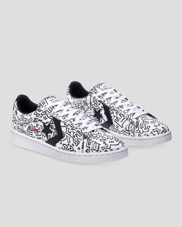 Converse Keith Haring Pro Læder Sneakers Low Hvide Sort Rød | CV-059KQH