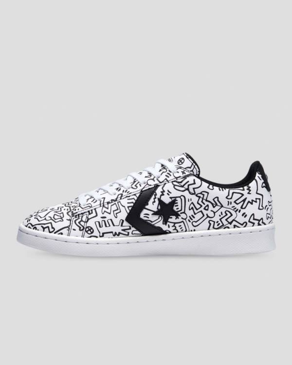 Converse Keith Haring Pro Læder Sneakers Low Hvide Sort Rød | CV-059KQH