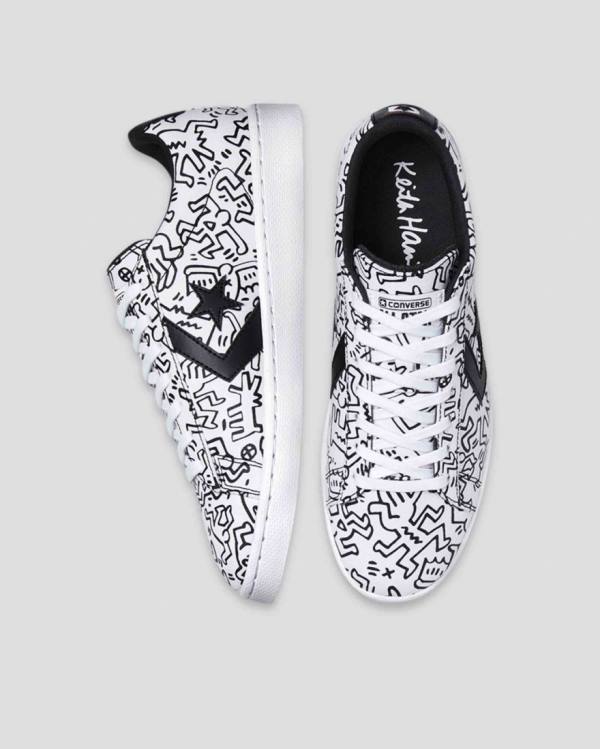 Converse Keith Haring Pro Læder Sneakers Low Hvide Sort Rød | CV-059KQH