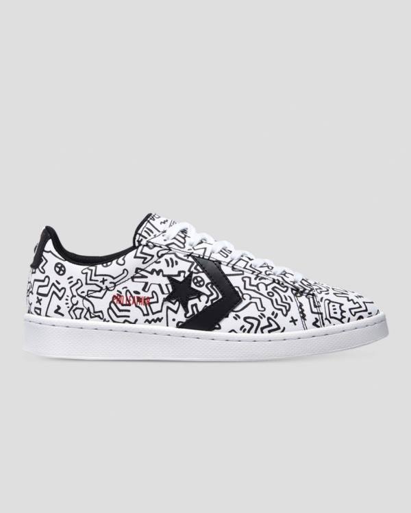 Converse Keith Haring Pro Læder Sneakers Low Hvide Sort Rød | CV-059KQH