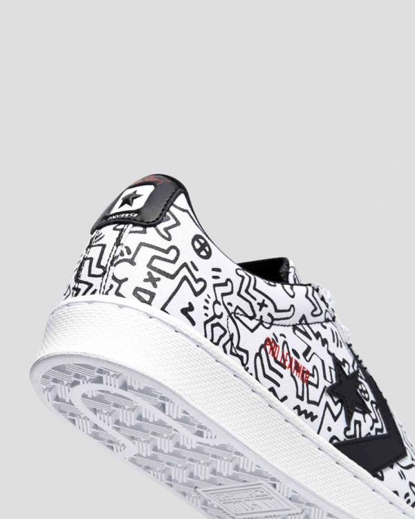 Converse Keith Haring Pro Læder Sneakers Low Hvide Sort Rød | CV-651NJH