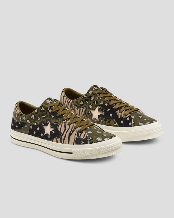 Converse One Star Archive Print Mix Sneakers Low Olivengrøn Leopard | CV-271NEK
