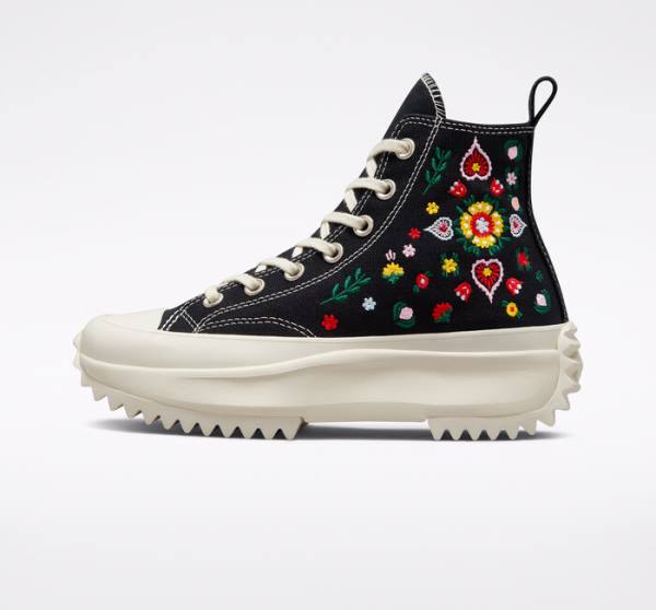 Converse Run Star Hike Platform Floral Embroidery Sneakers High Sort | CV-029JHP