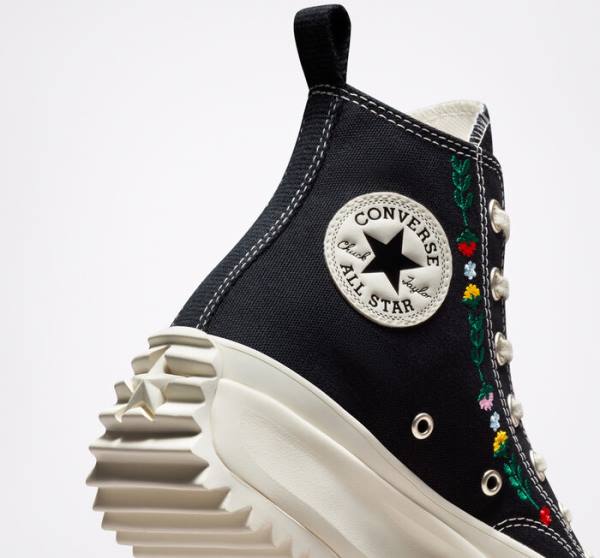 Converse Run Star Hike Platform Floral Embroidery Sneakers High Sort | CV-029JHP