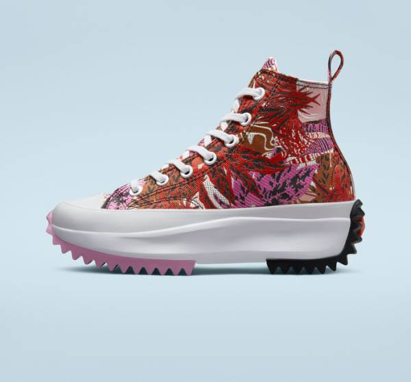 Converse Run Star Hike Platform Tropical Florals Sneakers High Orange Sort Hvide | CV-714QAJ